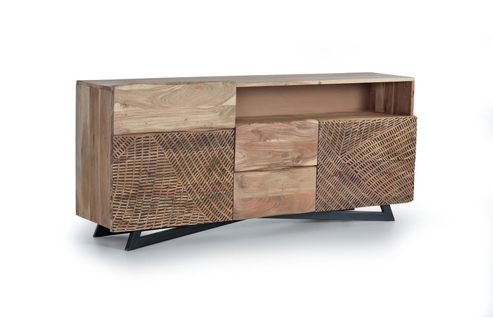 GINER Y COLOMER Aparador Acacia Madera y Metal Natural Negro 2 Puertas 3 Cajones